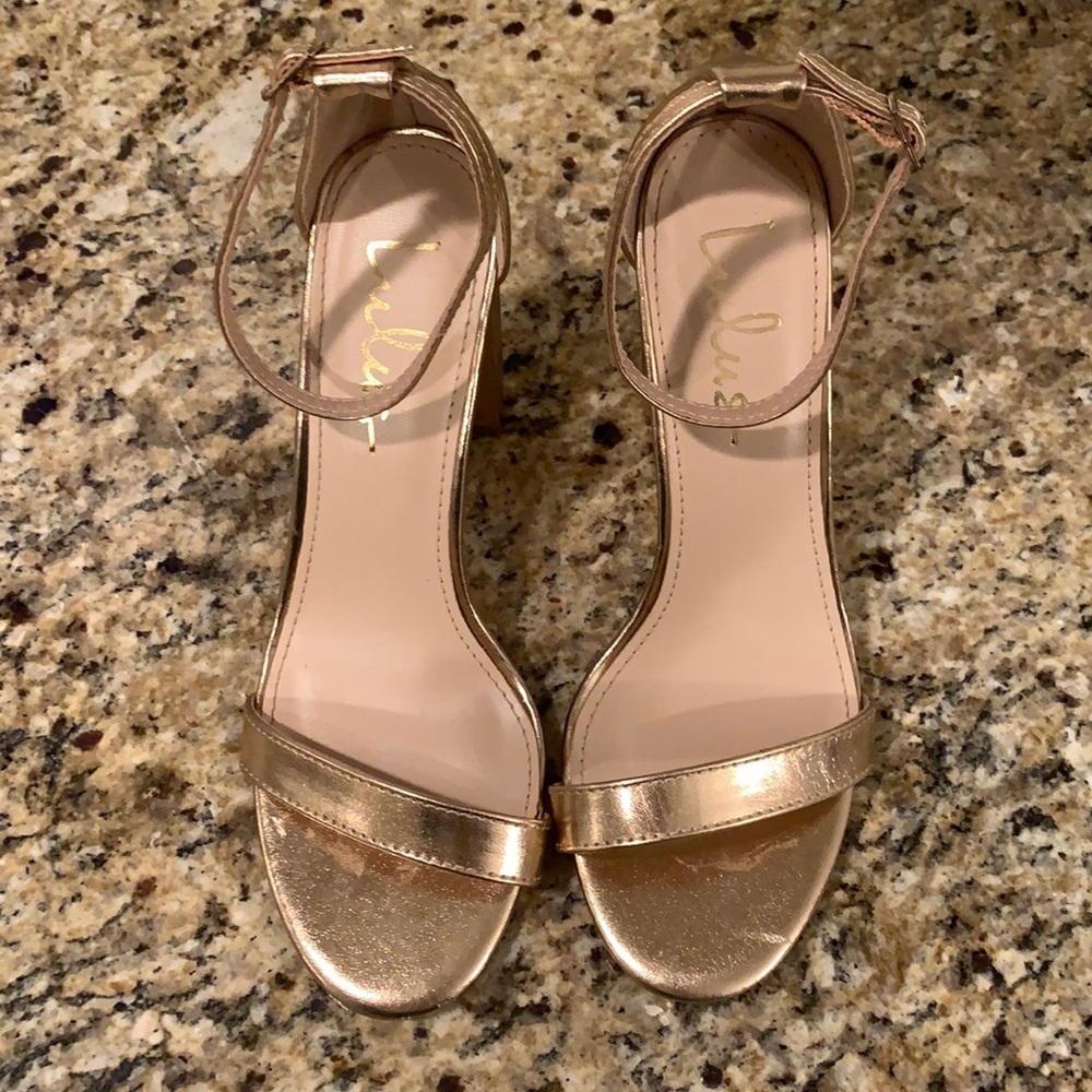Gold ankle strap heel